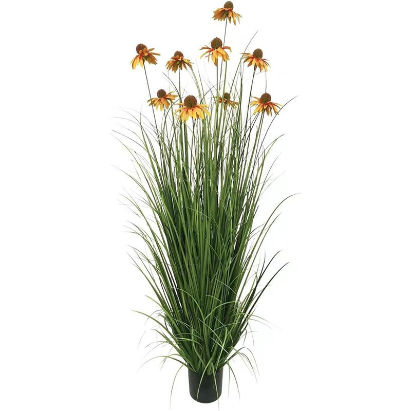 Herbe artificielle avec 9 fleurs d'échinacée réalistes