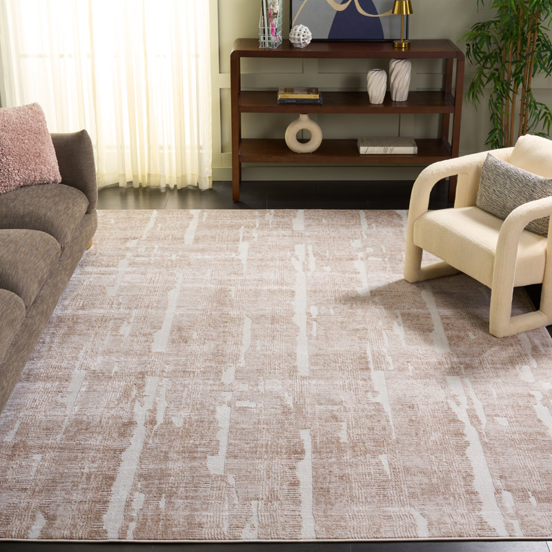 Tapis en polypropylène / polyester abstrait tissé à la machine en beige / beige clair, Rectangle 8 pi x 10 pi