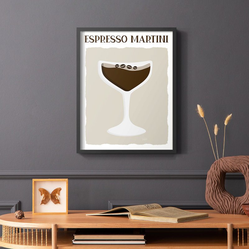 Espresso Martini Framed Print - Solid Wood, 20" H x 16" W, Black