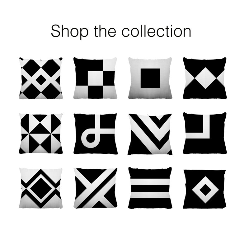 Coussin décoratif intérieur / extérieur Kyson, L 15 po x H 15 po, Noir