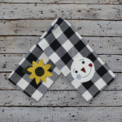The Holiday Aisle® 2 In 1 Buffalo Check Sunflower, Snowman Face Towel