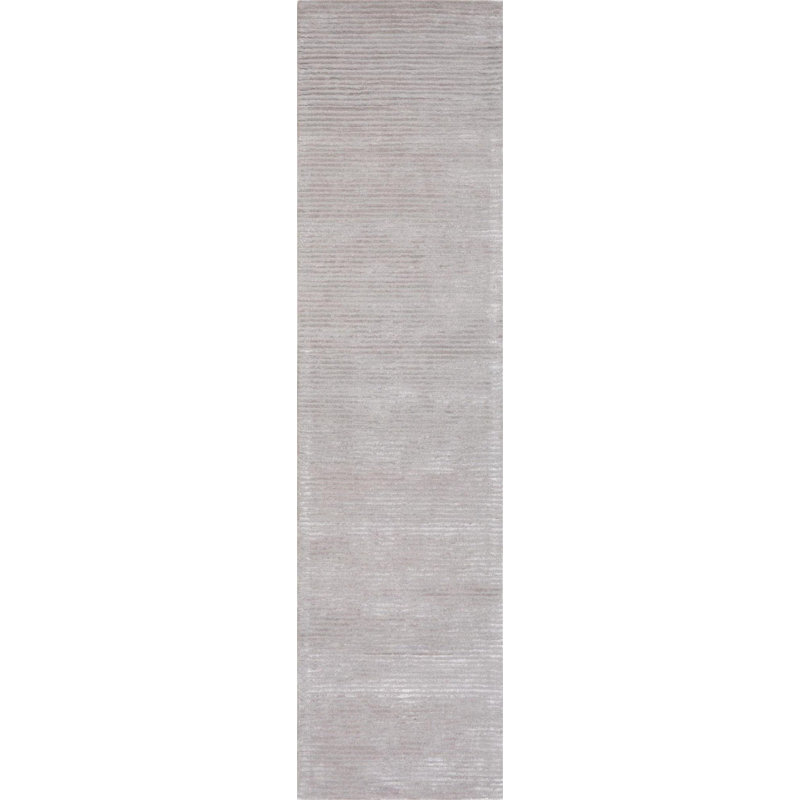 Tapis de couloir uni en coton / laine beige touffeté à la main 2 pi 6 po x 10 pi