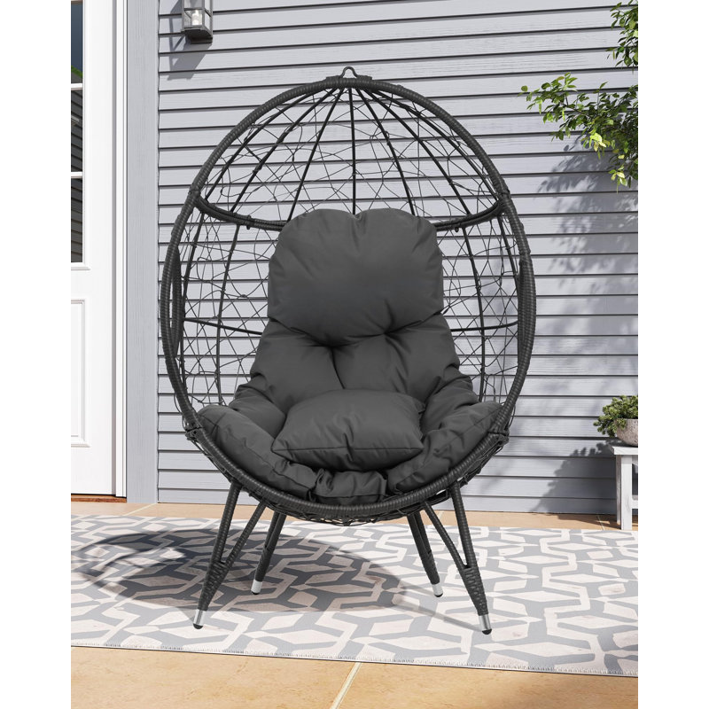Coey Wicker Outdoor & Indoor Patio Lounge Chair Teardrop Design, Premium Weather Resistant Fabric Cushion