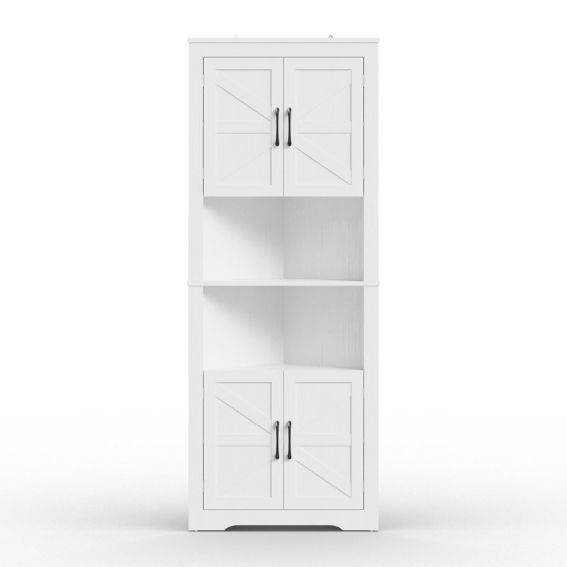 67" Tall Corner Cabinet With Door & Adjustable Shelves For Mulitiple Scenarios, White