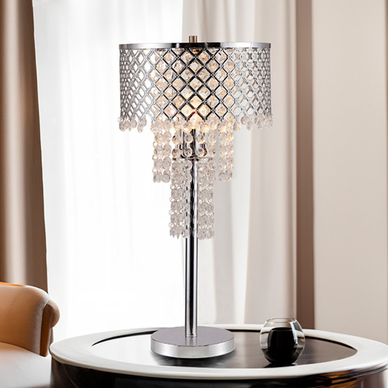 Crystal On Mesh Chrome 28" Touch Table Lamp