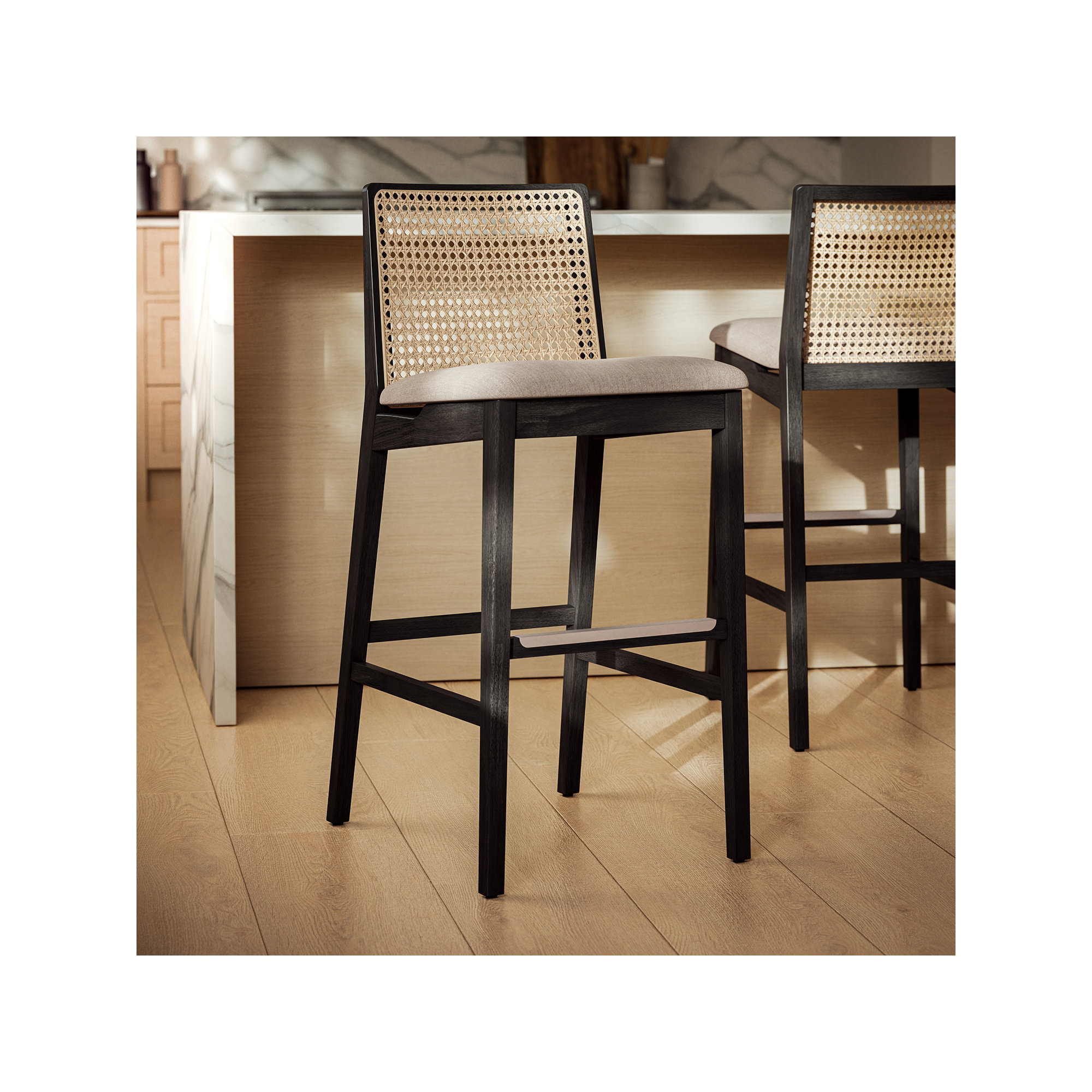 Mag Cane Bar & Counter Stool, Medley Ivory/Ebano/Natural, Counter Stool (25.5" Seat Height)