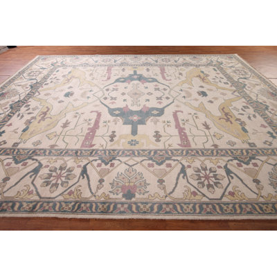 All-Over Ivory Oushak Indian Large Rug 12x15