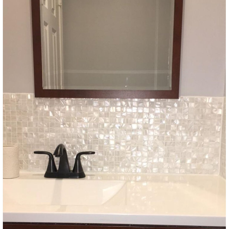 11.8" x 11.8" Seashell Mosaic Square Tile, White