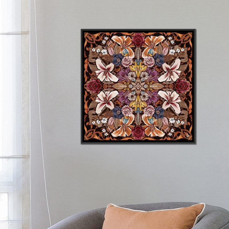Floral i, impression sur toile tendue, H 26 po x l 26 po x P 1,5 po, Toile avec cadre noir, Pas de tapis