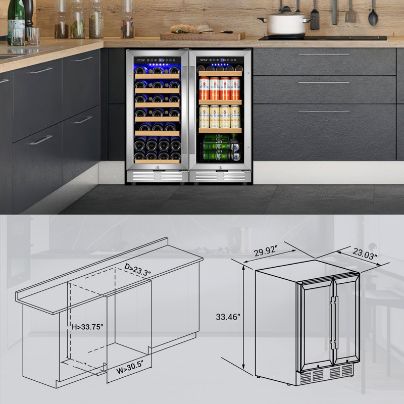 Tittla 29.92'' 31 Bottle and 130 Can Dual Zone Wine & Beverage Refrigerator