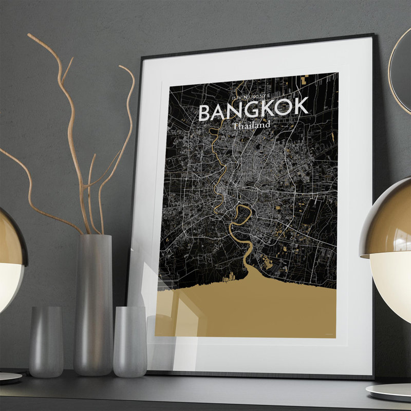 Bangkok City Map in Luxe 1 Piece Wall Art, 36cm H x 24cm W x 0.05cm D