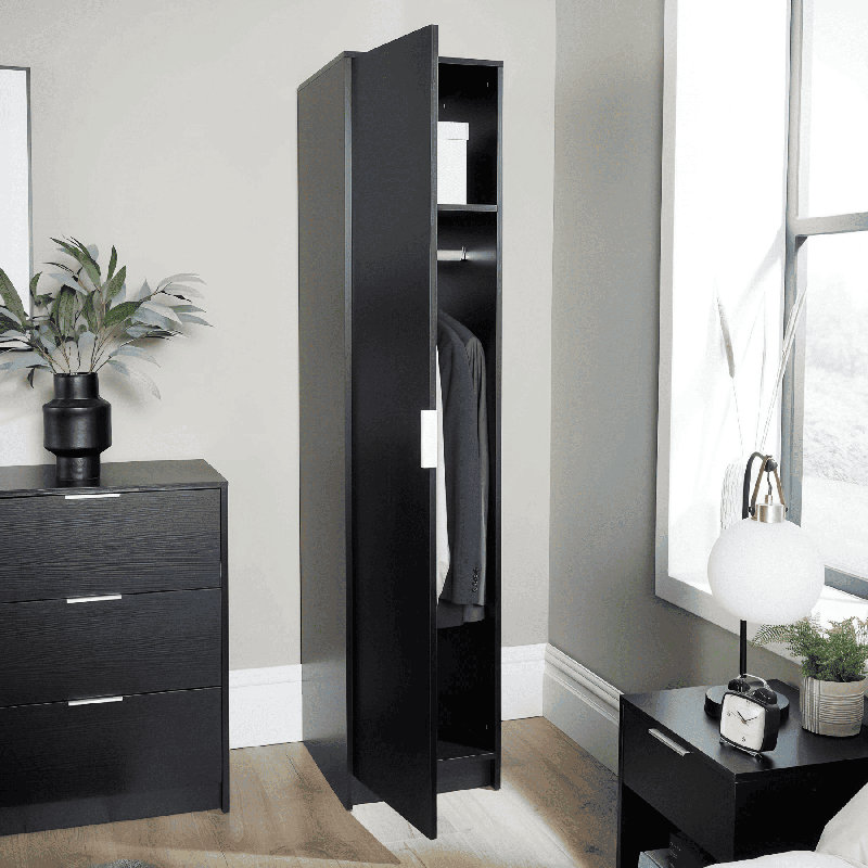 Phoenix 1 Door Hanging Rail Bedroom Storage Wardrobe, Black