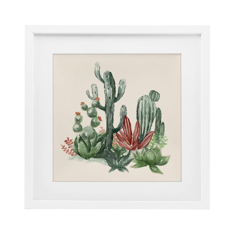 «Mojave Green Cacti», reproduction d'art sous verre encadrée par Nan, H 13 po x l 13 po, Cadre blanc côtier