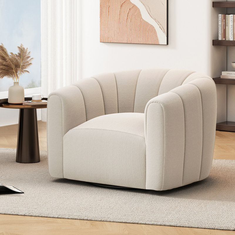Maravilla Upholstered Swivel Barrel Chair, Cream Fabric