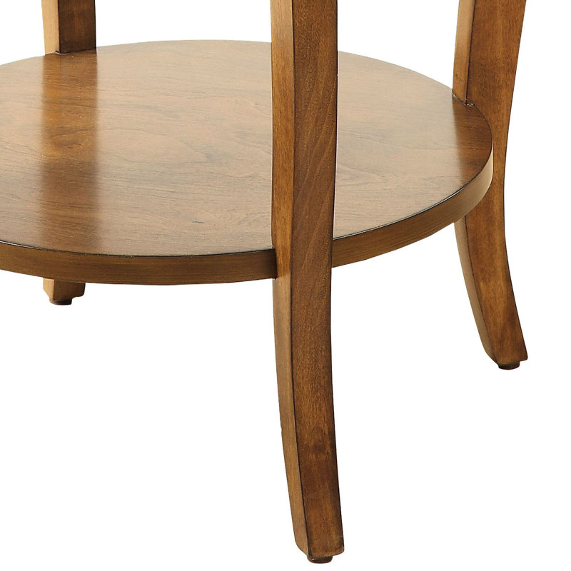 Table de bout ronde en noyer avec tiroir et 1 tablette inférieure