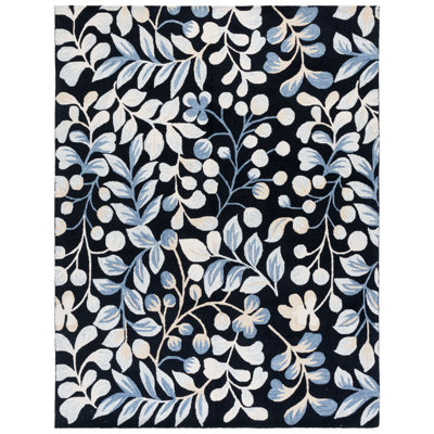 Jardin Tufted Wool Cotton Floral Rug in Ivory/Black