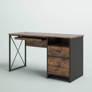 Huntingtown Desk, Number of Drawers: 5, Thin metal legs with diagonal  braces accent a light, airy profile 