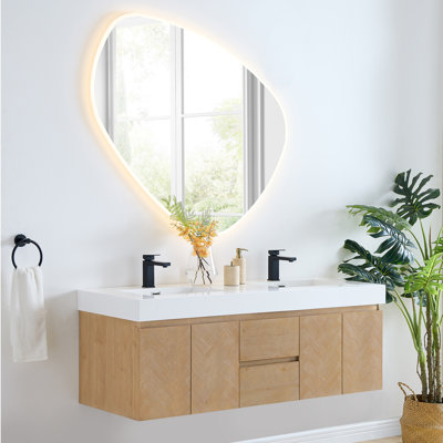 Ventura 60" Wall-mounted Double Bathroom Vanity with White Artificial Drop-in Sink with Mirror