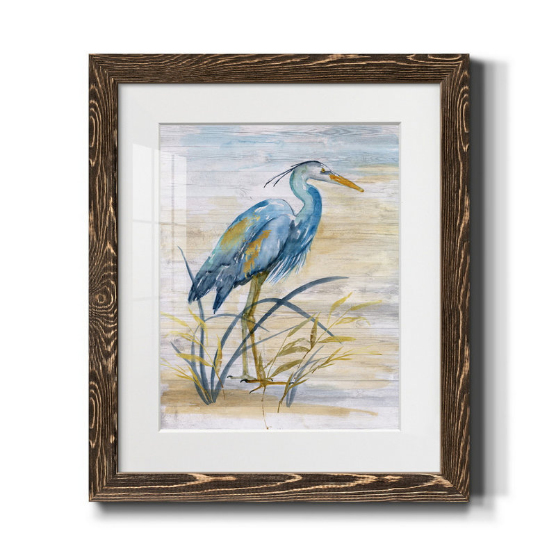Blue Heron I - reproduction d'art, Papier, cadre noyer, H 24 po x l 18 po x P 1,5 po, Blanc