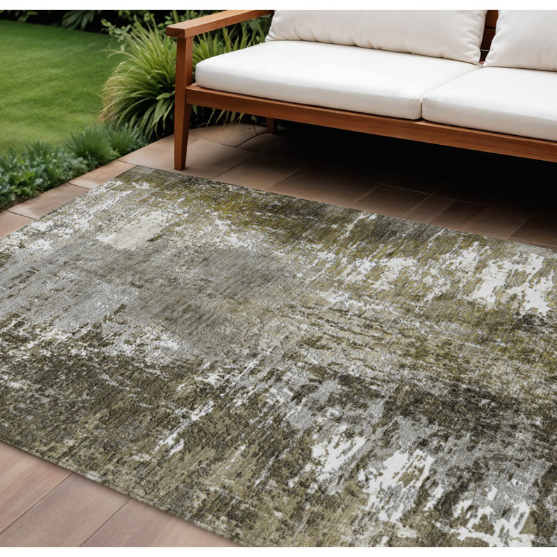 Tapis extérieur lavable abstrait brun et gris taupe 10 pi x 14 pi