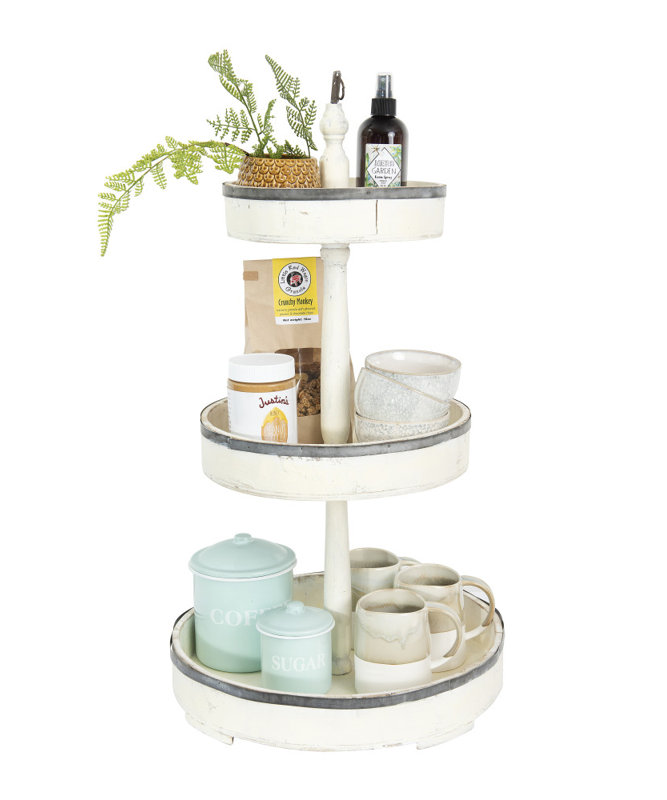 Plateau décoratif à 3 niveaux Norah, Blanc cassé