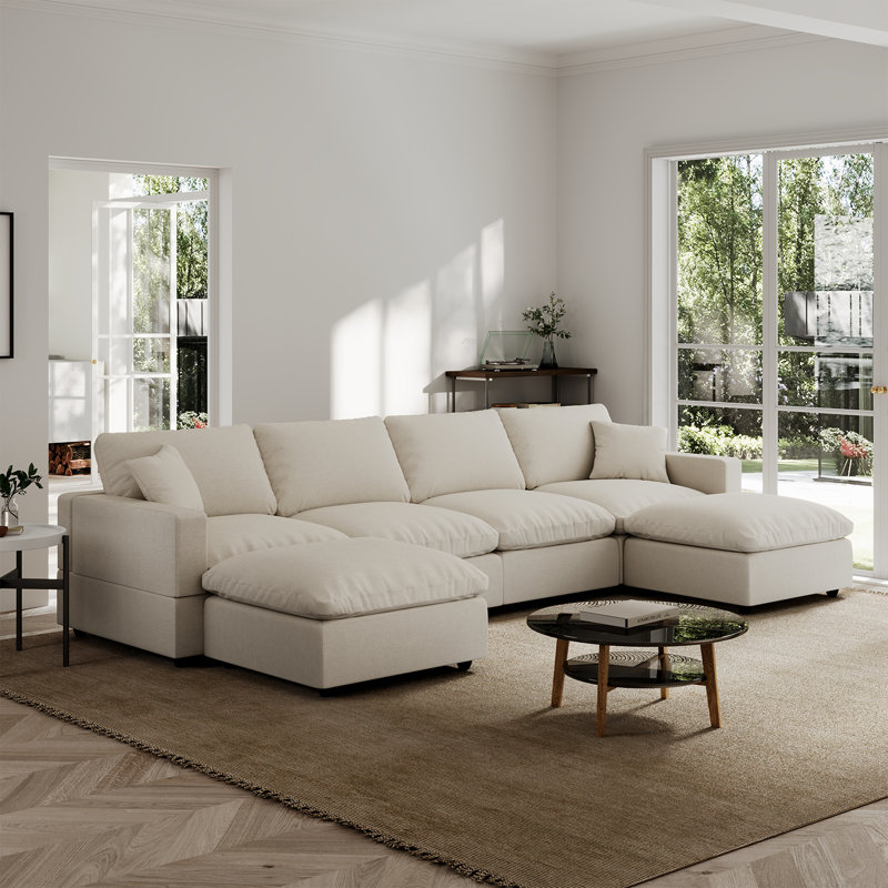 Upholstered Sectional Sofa, Cloud Sofa Modular Sectional Sofa for Living Room Office Apartment, Khaki