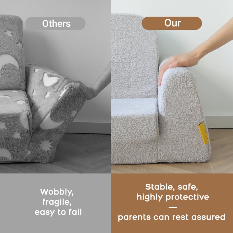 2 in 1 Kids Chair with Sturdier Armrests, Kids Sofa, Folding Toddler Couch & Recliner Seat, Gray