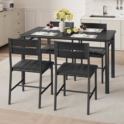 5-Piece Dining Table Set For 4, Kitchen Table With 4 Pu Upholstered Dining Chairs