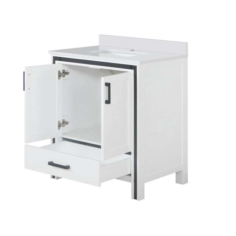 Meuble-lavabo blanc 30 po X P 22 po D, avec plateau en quartz blanc, Blanc