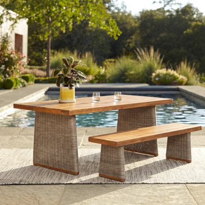 Ensemble de salle à manger 2 pièces en bois d'acacia avec pattes en osier Jenny Patio