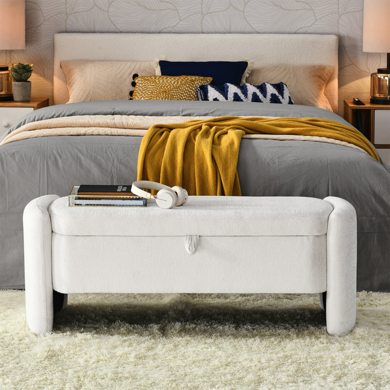 Banc de rangement polyvalent en chenille ovale pour diverses pièces et usages, Blanc, crème