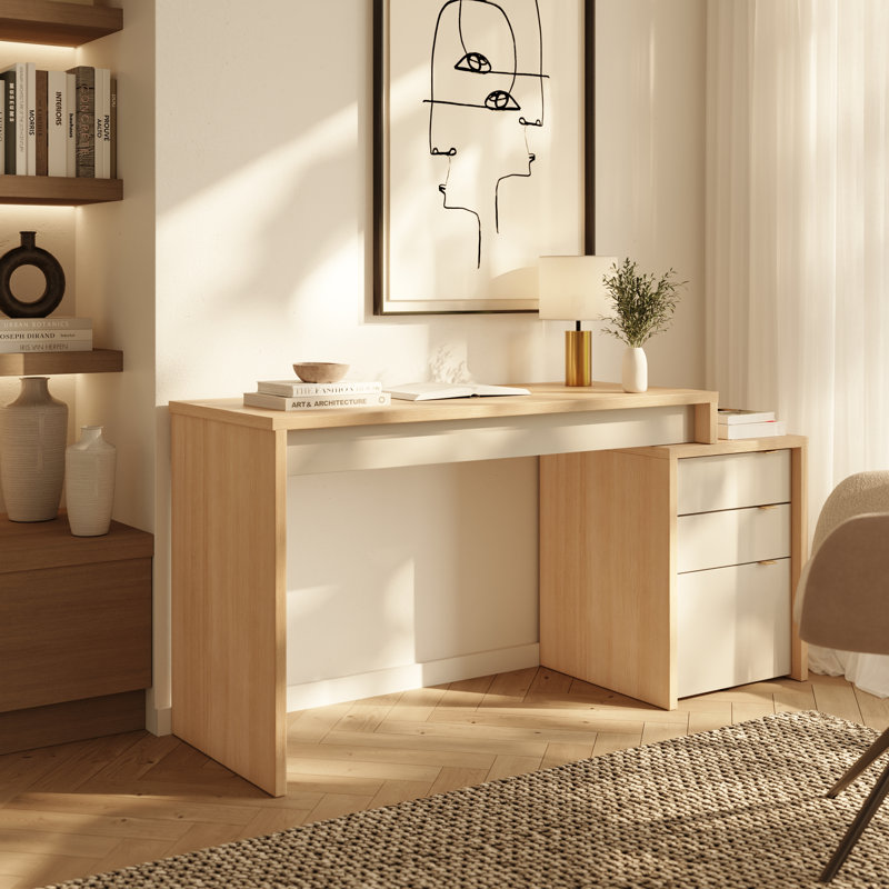 Panneau de bureau réversible pour bureau personnel, Natural Blonde Oak & Ivory