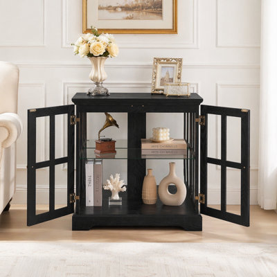 Antique Style LED Curio Display Cabinet with Adjustable Shelves, Retro Design Quality Showcase for Home Decor, Storage and Organization.