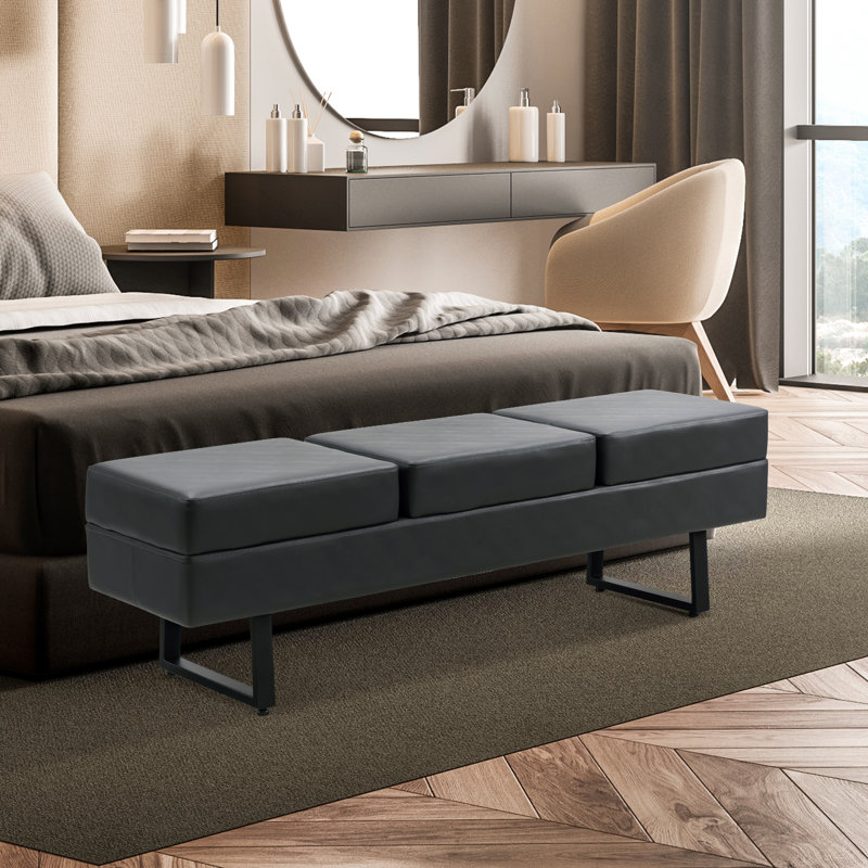 Banc de salle d'attente Spradley, banc de réception pour invités, similicuir, capacité de 650 lb, Gris