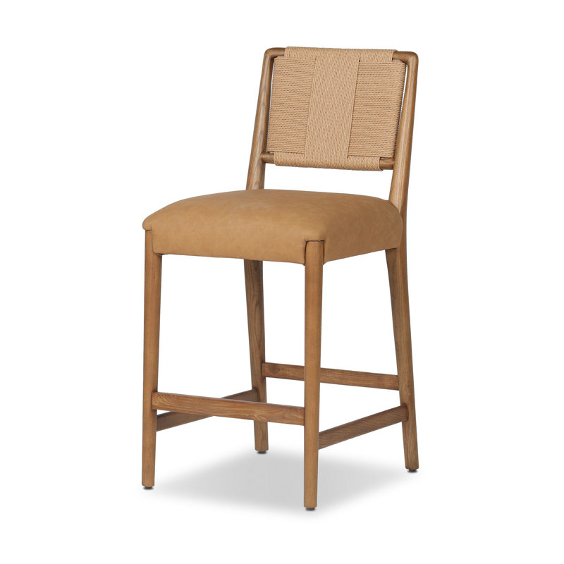 ROTHLER Stool, Counter Stool (27” Seat Height), Tan Ash, Maestro Camel/Genuine Leather