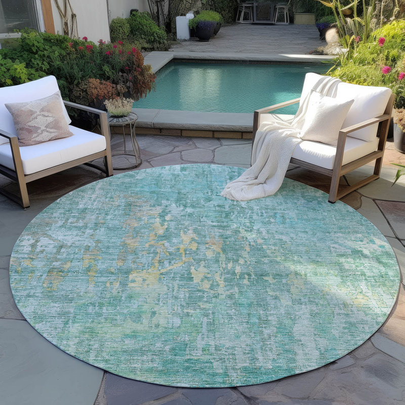 Tapis sarcelle intérieur / extérieur lavable à la machine Claudian ACN1237, Rond 8 pi
