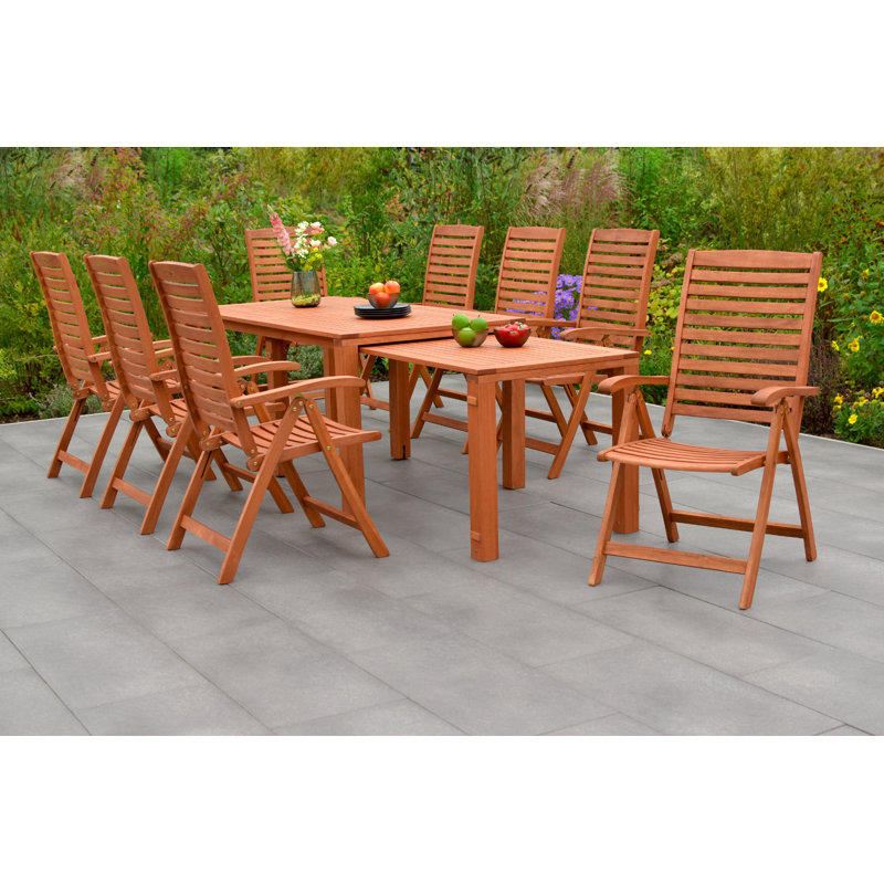 Demeray 8 - Person Wood Patio Dining Set with Rectangular Table