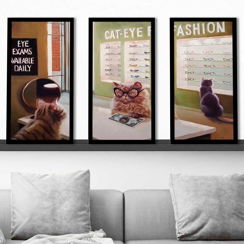«Feline Optic» par Lucia Heffernan - 3 pièces encadrées, L 52,5 po x H 33,5 po x P 1 po