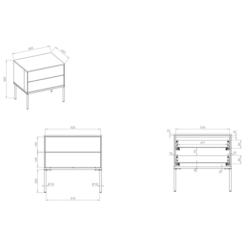 55.3cm W Manufactured Wood Bedside Table