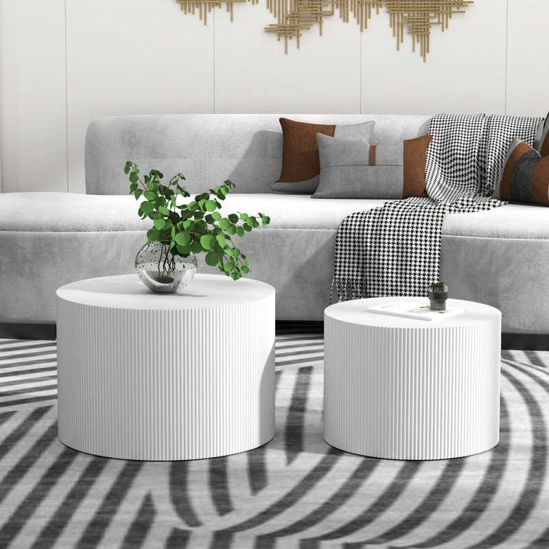 23.6" Round Nesting Coffee Table Set, White