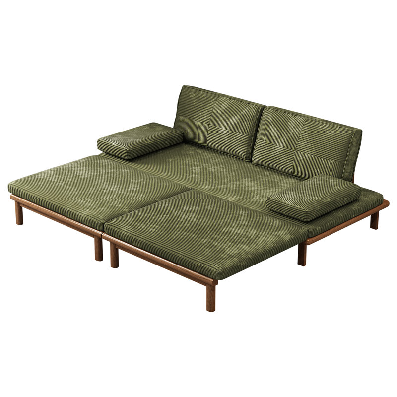 Gagik 78.7" W Ash Wood Upholstered Sleeper Sofa, Green Corduroy