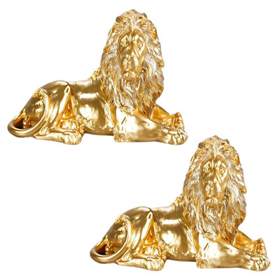 "2-PC Set" ICE ARMOR 8"W Golden Lion Laying Figurine Statue Sculpture Ornament Decoration Home/Room Decor and Perfect Gift Ideas for Housewarming, Holidays and Birthdays Great Collectible Addition