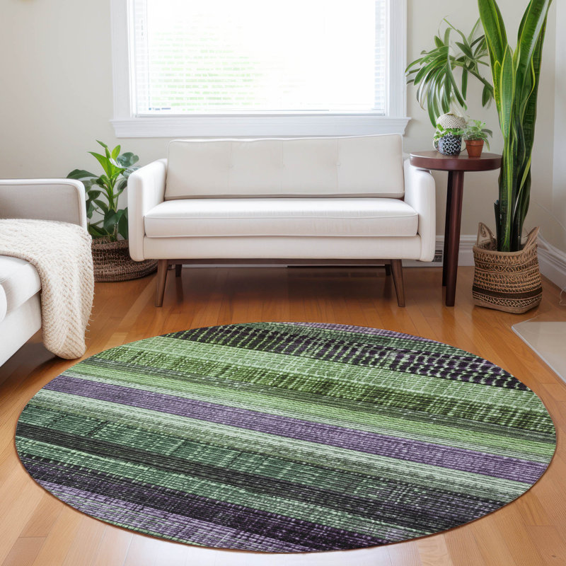 Machine Washable Indoor/Outdoor Xhevrie Purple Rug, Round 8'