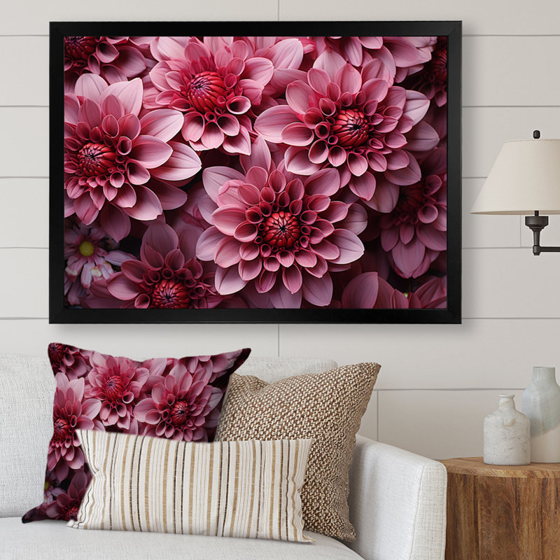 «Pink Mums Mesmerize II», reproduction d'art sur toile, H 24 po x l 32 po, White Picture Framed