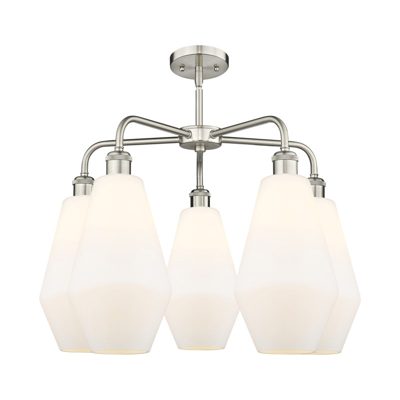 Lustre géométrique à intensité variable en acier à 5 lumières Amylea, H 20 po x l 25 po x P 25 po, Boîtier blanc mat