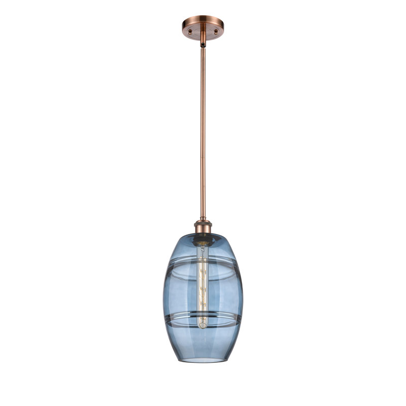 Luminaire suspendu à 1 tige Ballston Bettylou-516-G557, H 9,88 po x l 8 po x P 8 po, Bleu princesse, Cuivre antique