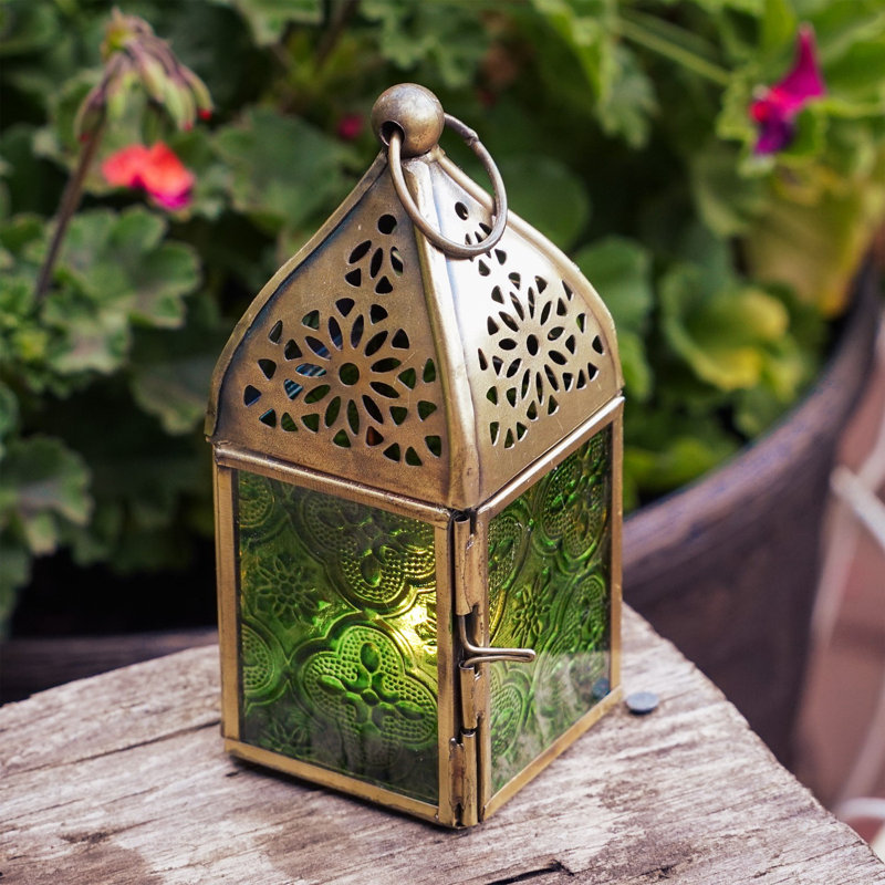 Mini lanterne carrée en verre, Vert