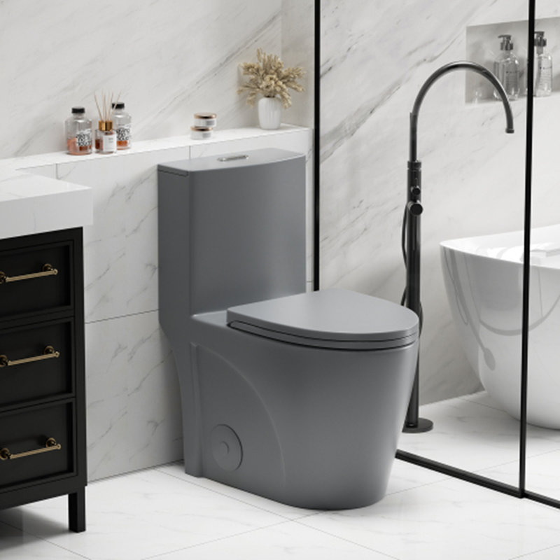 Toilette allongée à hauteur double chasse confortable avec siphon et bouton de débardeur, Gris clair
