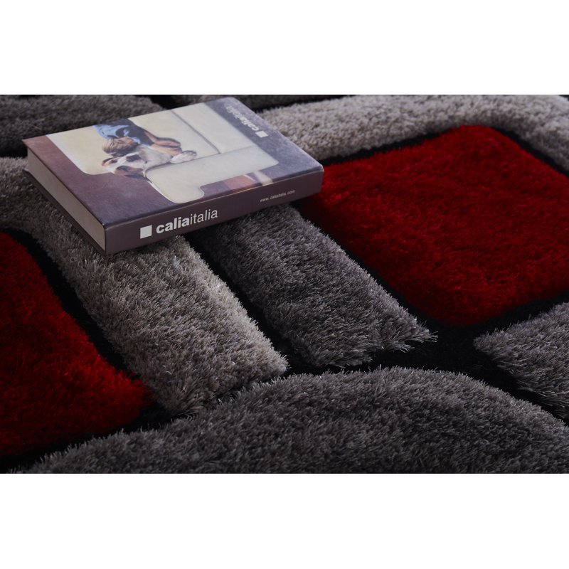 Tapis rouge / gris à poils longs Corey-Leigh, Rectangle 8 pi x 10 pi
