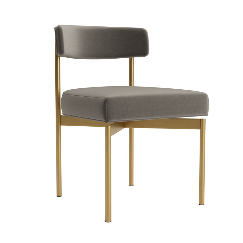 Remy Upholstered Dining Chair, Performance Velvet - Graphite, Brushed Brass